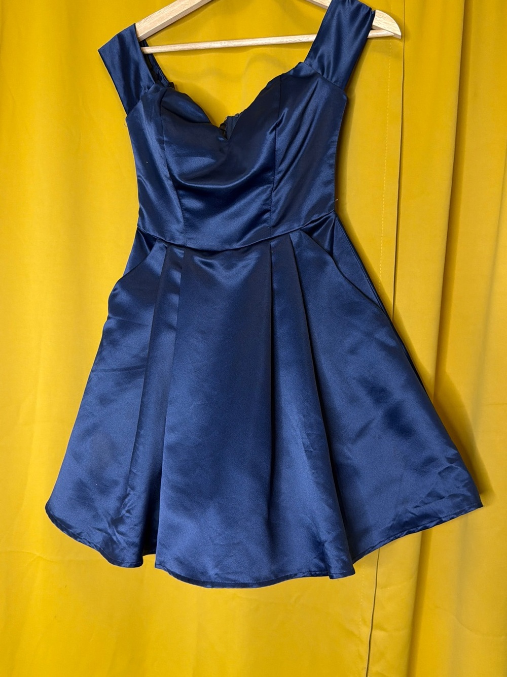 Darling Navy Satin Fit-and-Flare Mini Dress